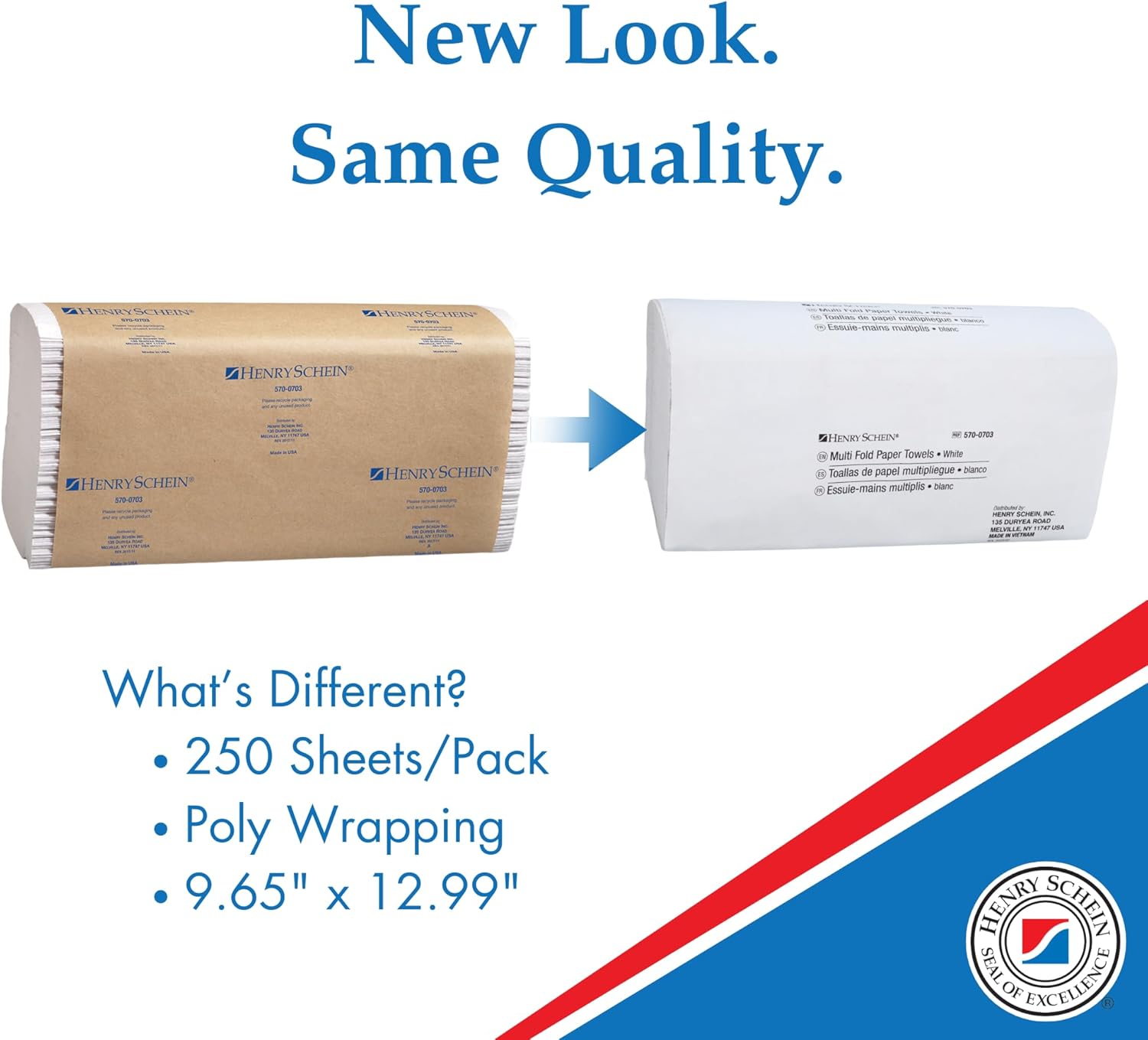 Henry Schein Multifold Paper Towels (570-0703) with Fast-Drying Absorbency Pockets, 250 Multifold Towels/Pack, White - 12 Packs (3,000 PCs)