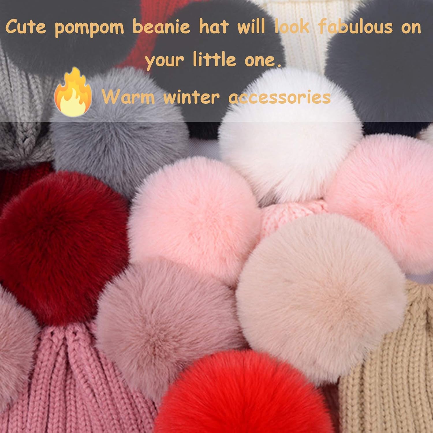 Toddler Winter Knit Hat Upgrade Fleece Lined Pompom Ears Beanies Cap for Boys Girls 3-12 Years
