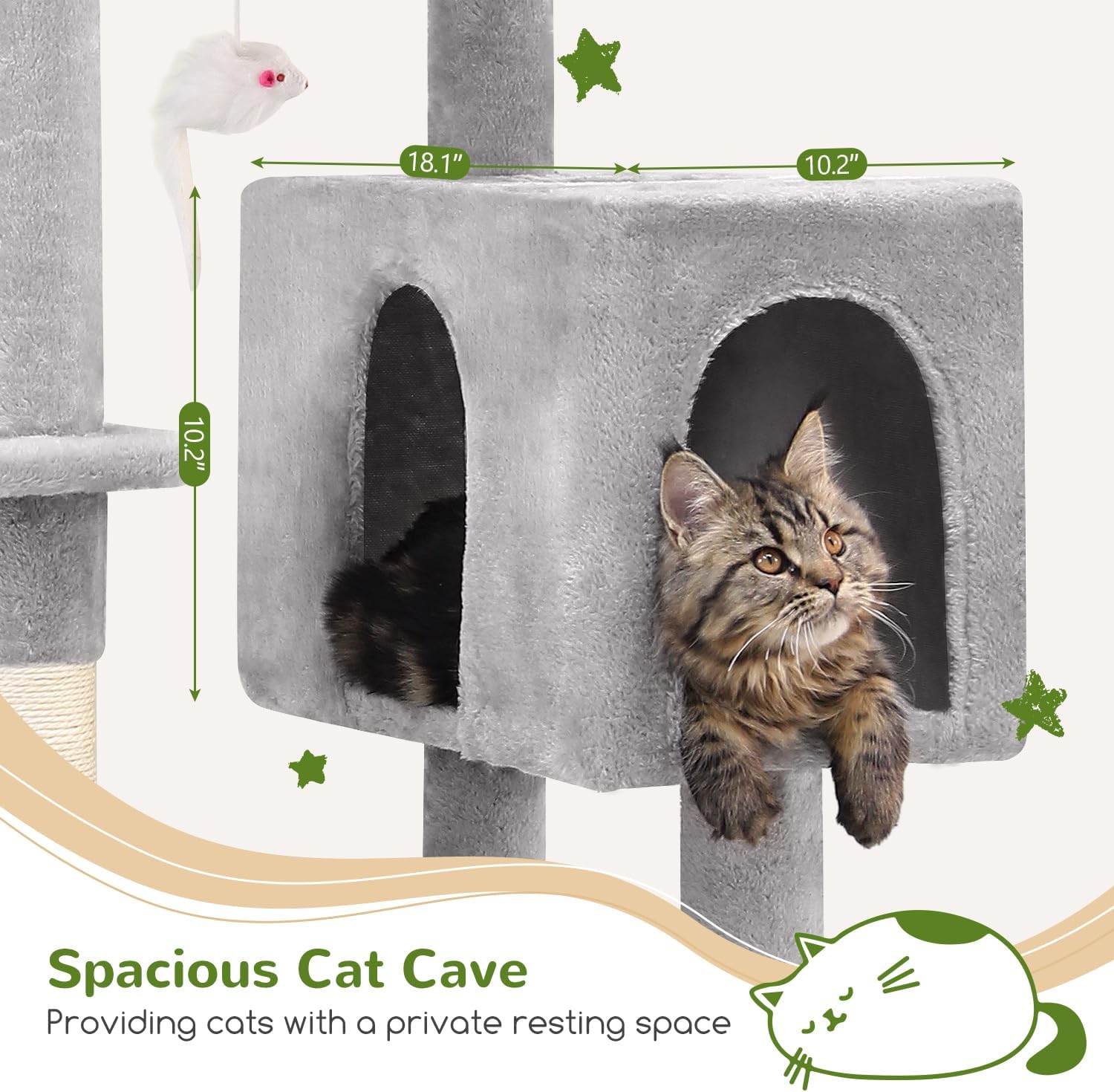 review F70 Cat Tree Tall, 70 inches Cat Tower for Indoor Cats Multi-Level Cat Condos for Indoor Cats XL Cat Tree Tall Cat Tower with Scratching Posts, Hammock, Hanging Mouse Toys, Light Gray
