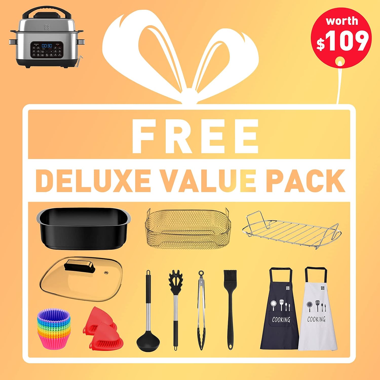 ohho 6L Air Fryer and Multicooker with included accessories