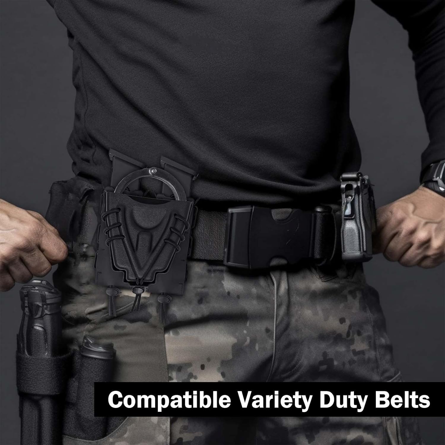 Handcuff Holder & 9mm Mag Pouch Combo, Open Top Handcuff Case with Double Magazine Holster, for Duty Belt/Molle