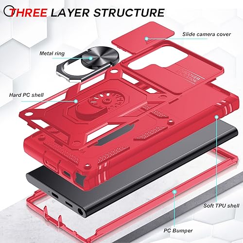 Miniatura 3 de LeYi Funda de metal compatible con Samsung S22 Ultra con funda deslizante para cámara para mujeres, hombres y adolescentes, grado militar funda