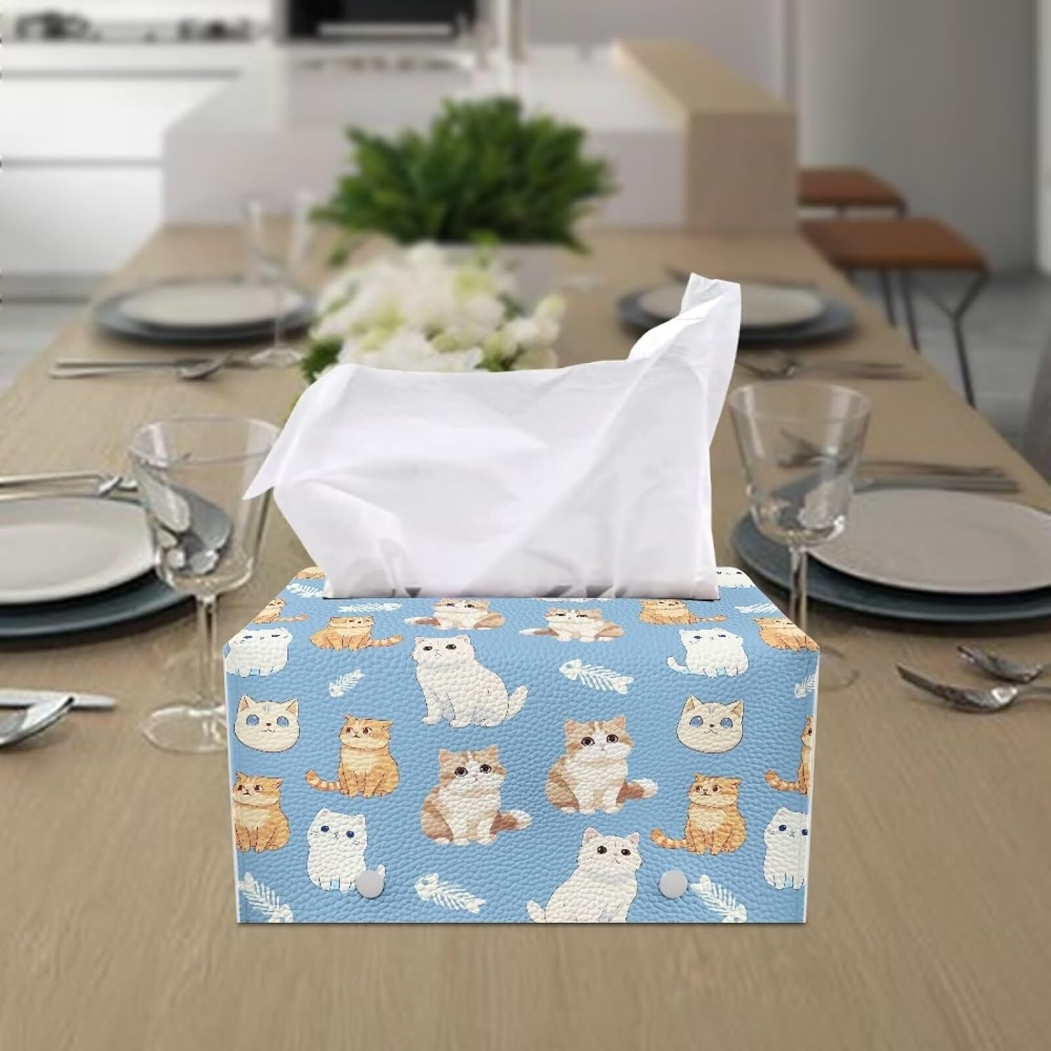 Cute Cat Rectangle Tissue Box Cover Modern PU Leather Rectangular Tissue Box Tissue Box Holder Waterproof Tissue Cover Decorative Tissue Box Organizer for Bathroom image 5