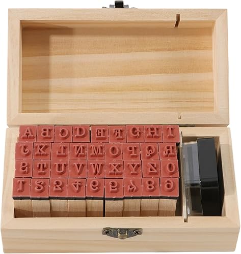 Miniatura 8 de Dedoot - Sello de goma, letras del alfabeto, 70 unidades, sellos del alfabeto para cerámica, números de madera vintage y símbolos de letra, mini