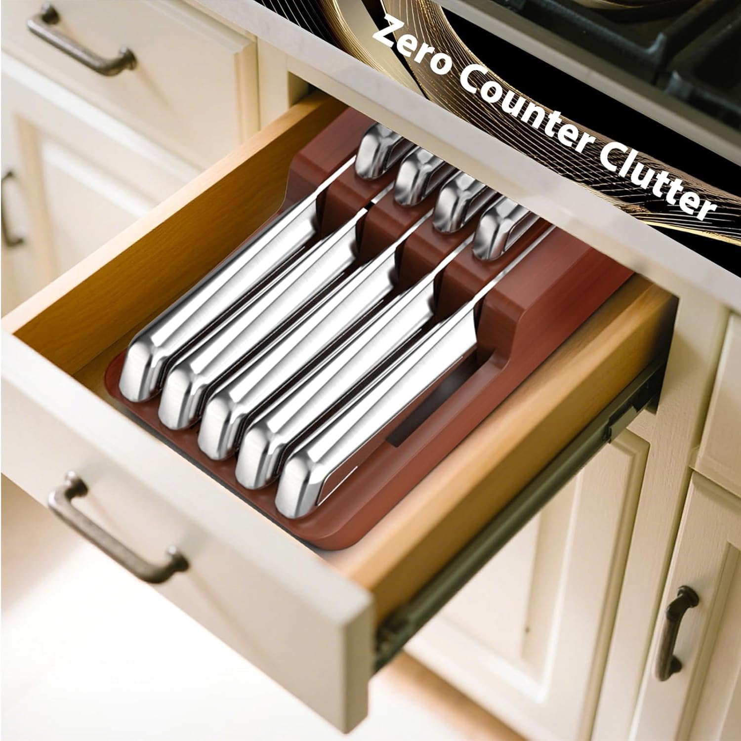 imarku Knife Set, 10 PCS Japanese Stainless Steel Knife Block Set, Kitchen Knife Sets with Wooden Drawer Organizer, Drawer Knife Set,Dishwasher Safe, Ultra Sharp Chef Knife, Gifts for Women Men - Image 4