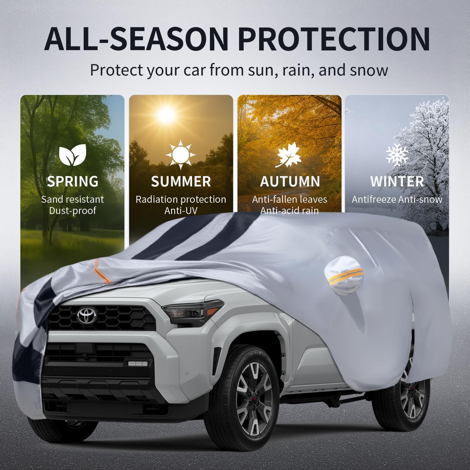 Multi-Layer Car Cover Custom Fit for Toyota 4Runner(2002-2026), 100% Waterproof All Weather for Automobiles, Gift with Towel, Heavy Duty Car Covers for Rain Sun UV Protection with Door Zipper