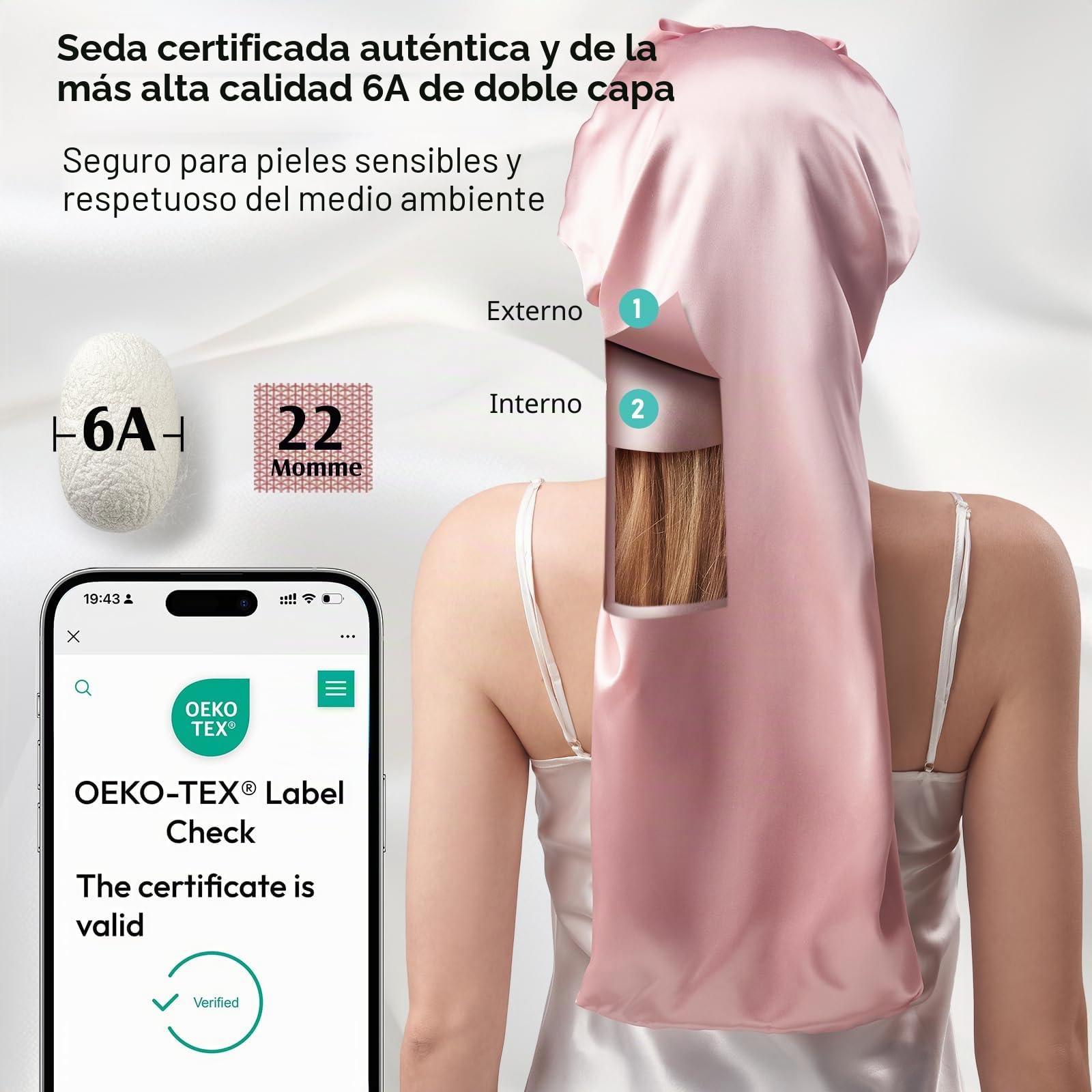 Umisleep 22 Momme 100% Seda de Morera, Gorro de Dormir de Doble Cara, Suave Gorro de Noche para Cabello voluminoso, Transpirable, Banda Ancha Ajustable