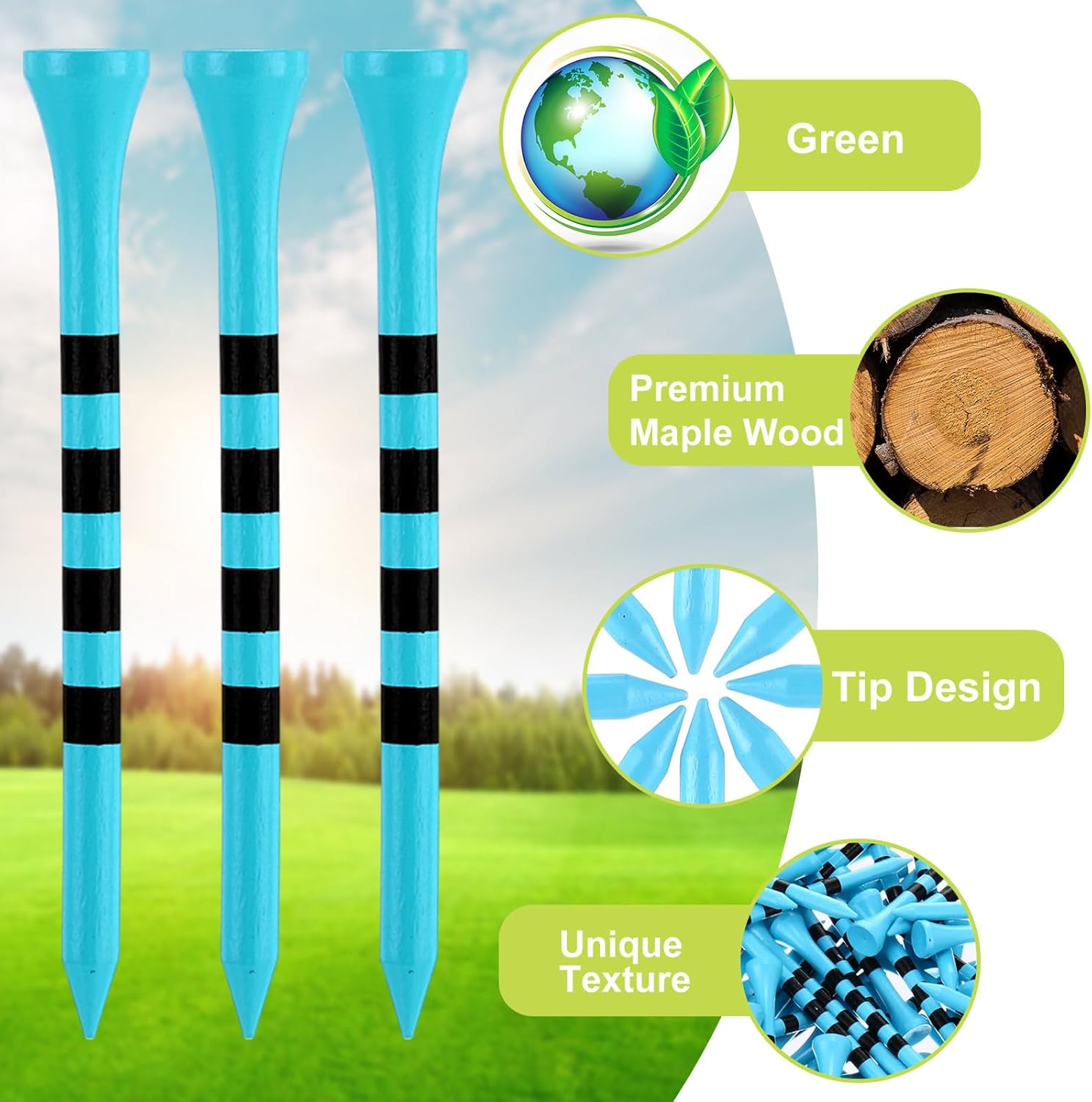 Vinsot 1000 Pcs Golf Tees Bulk 3-1/4 '' Wooden Bamboo Tees Decoration for Men Dad Women Golf Ball Clubs Practice Accessories Father's Day Favor