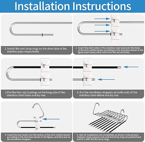 Vista 44 de Perchas para pantalones de 9 capas que ahorran espacio, paquete de 2 estantes multifuncionales de acero inoxidable organizador de armario