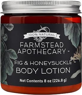 Farmstead Apothecary 100% Plant Based Body Lotion with Organic Safflower, Sunflower & Vitamin E Oil, 8 Oz (Fig & Honeysuckle)