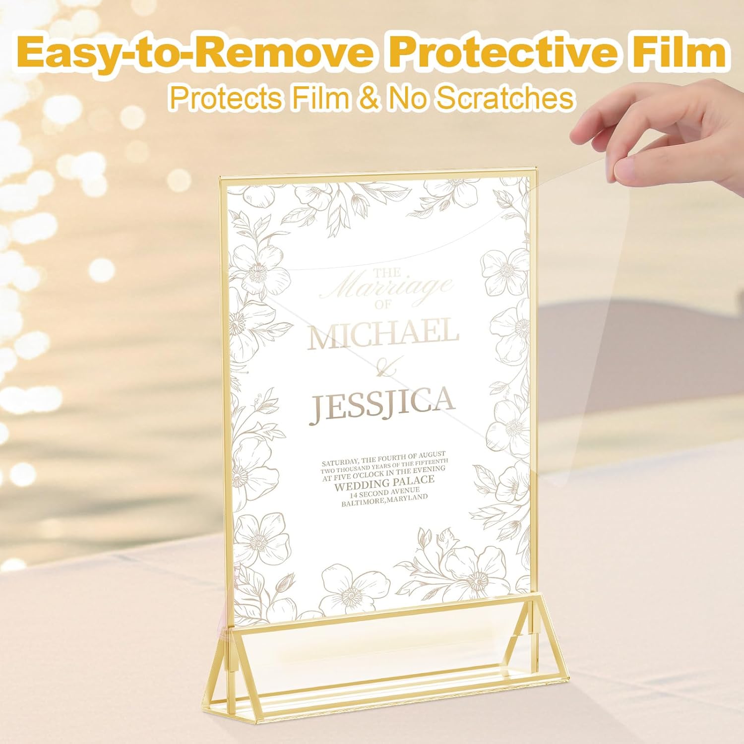 Daofary Acrylic Sign Holder 8.5x11, 10 Pack Double Sided Clear Gold Frame Tabletop Display, Menu Flyer Table Number Holder for Wedding Reception and Restaurant Tables