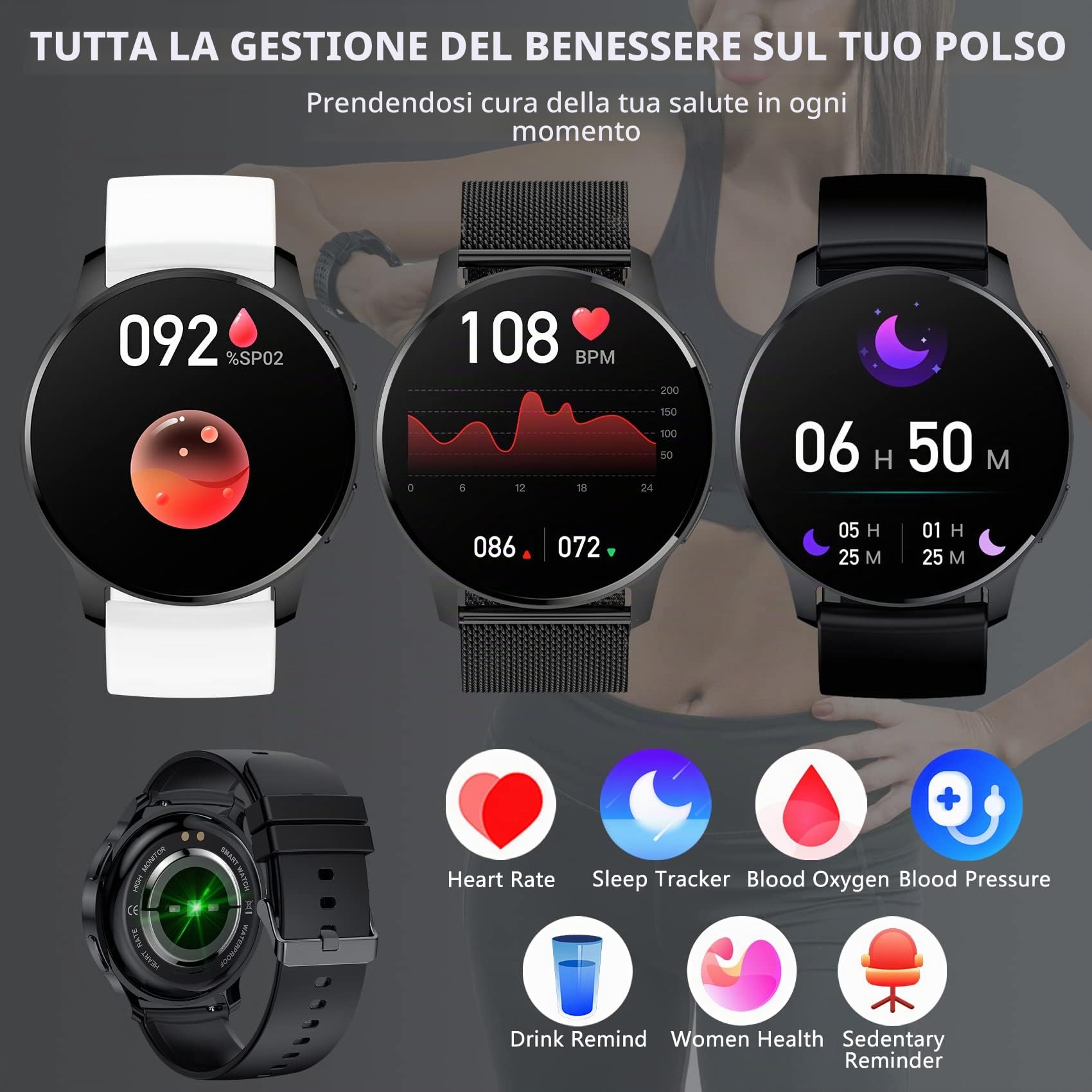 Smartwatch Donna Uomo Orologio Chiamata e Notifiche Messaggi Assistente Vocale Smart Watch per Android iOS Fitness Orologio Digitale con Cardiofrequenzimetro, SpO2, Sonno, Contapassi, 20 Sportivo