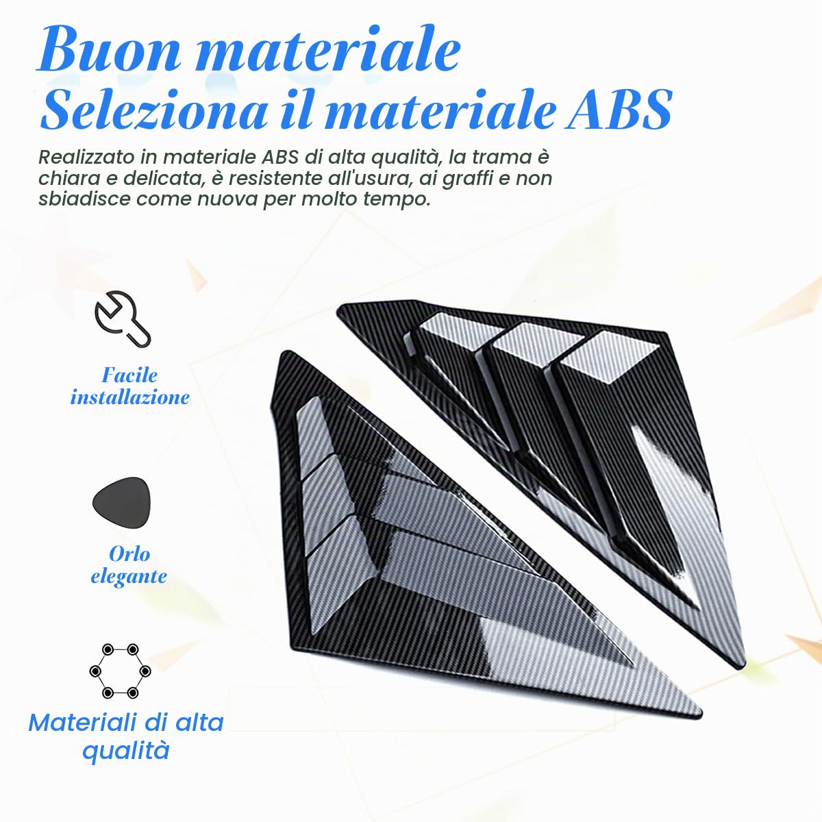 JNNJ 2 Pezzi Feritoie per Finestrini Laterali, Feritoie per Il Lunotto Posteriore, Autos Persiane for Finestre Triangolo Parasole, Finestra Posteriore Triangolo Persiane Pannello(Nero-Lucido)