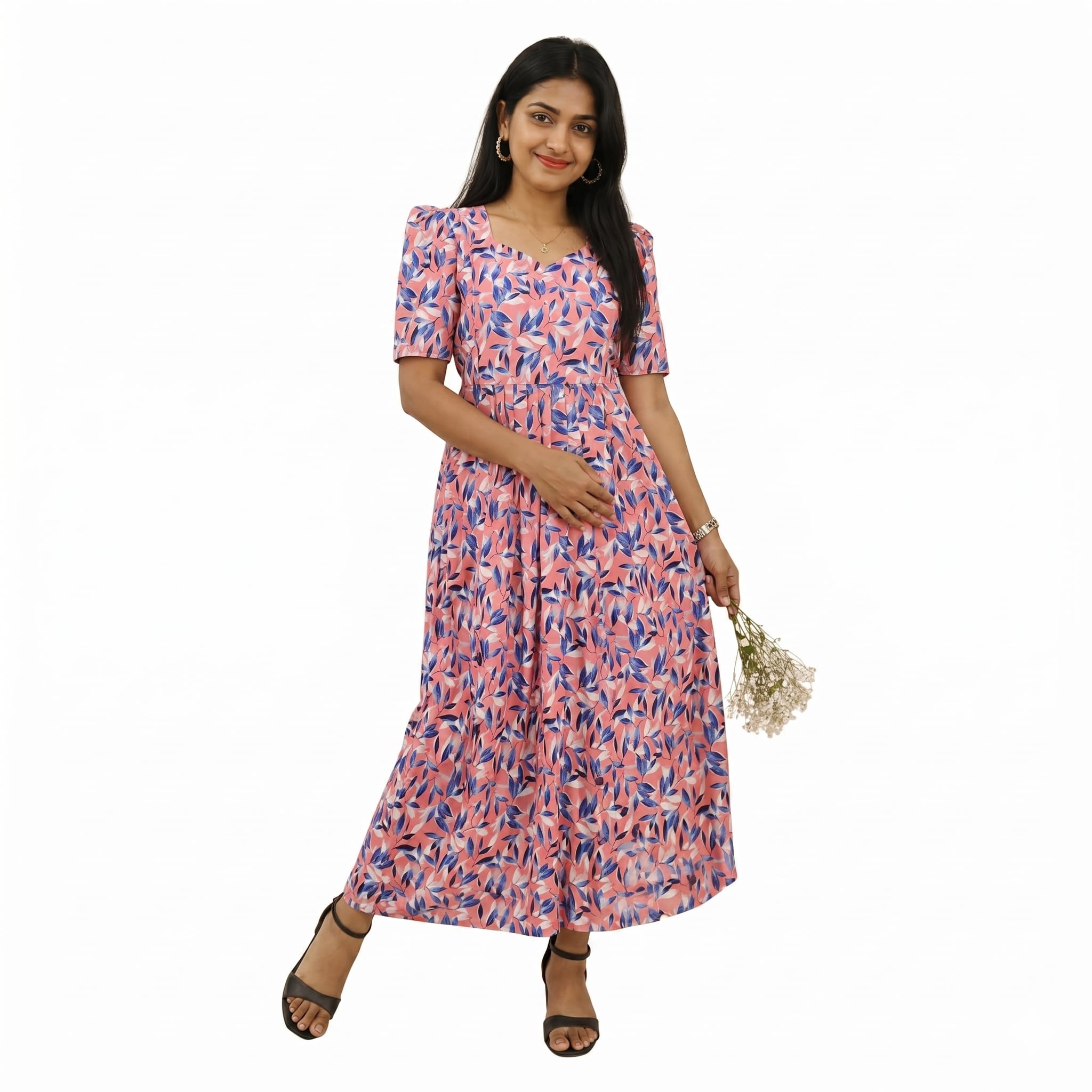 Yath Attire Digital Cotton Feeding Kurti for Women | Peach Blue Small Leaf Print | Maternity & Nursing Wear | Chest Lining, Back Knot | Length 46-image-44