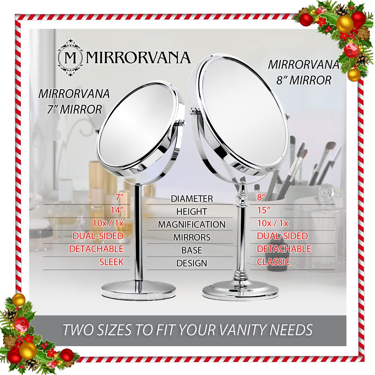 MIRRORVANA Large 10X Magnifying Makeup Mirror on Stand for Bedroom and Bathroom, Classic Free