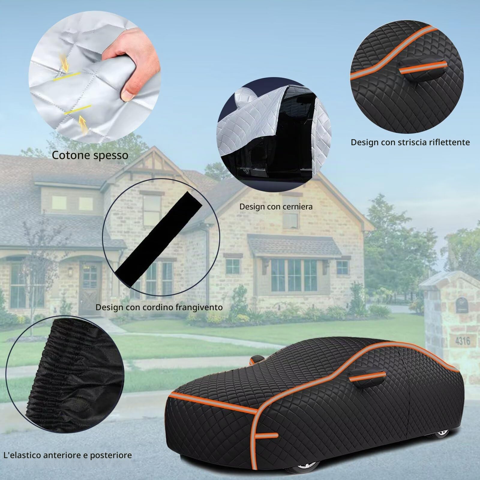 telo antigrandine per auto Compatibile con Renault Captur 2013-2026,che offre protezione dal sole, dalla neve, dalla grandine e dalla polvere,Fodera in cotone（Black orange）