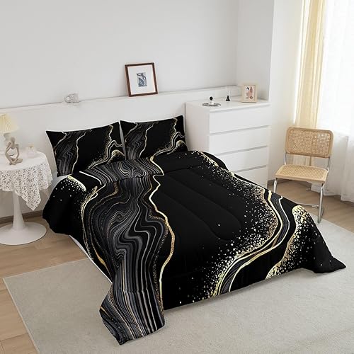 Miniatura 2 de Relleno de edredón de mármol negro, juego de edredón de decoración de mármol tamaño matrimonial para niños, adolescentes y adultos, juego de ropa de