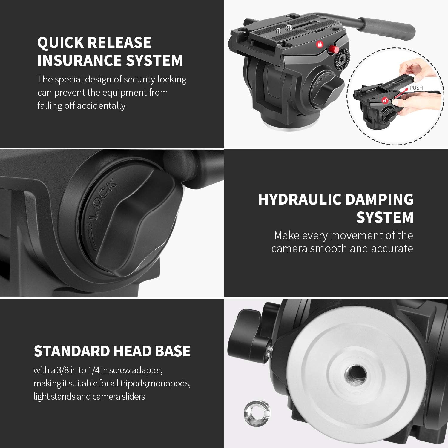 Uр Tо 40% оƒƒ Neewer Metal Heavy Duty Video Camera Tripod Fluid Drag Pan Head with 1/4 and 3/8 inches Screws Sliding Plate for DSLR Cameras Video Camcorders Shooting Filming, up to 11 pounds/5 kilograms