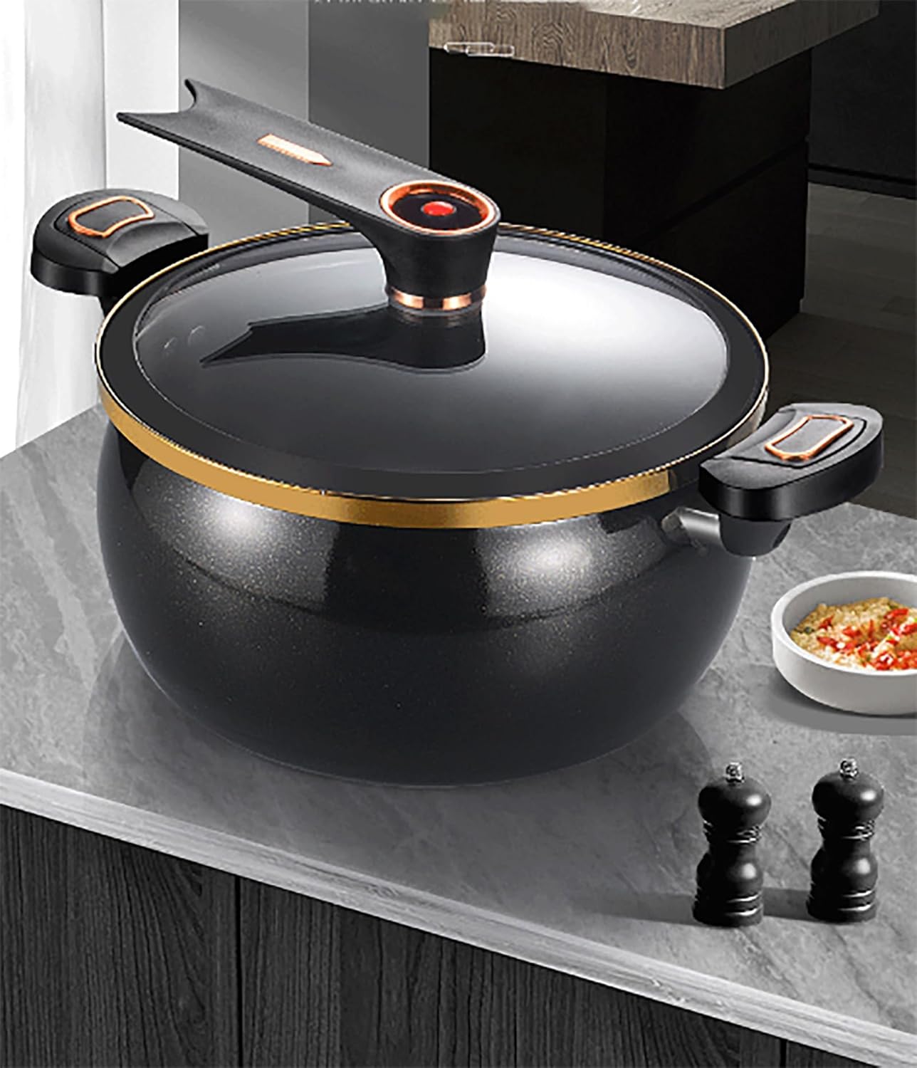 Micro Pressure Crock Pot, 2025 New Kitchen Vacuum Micro Pressure Stock Pot,Non-Stick Multi-Function Micro Pressure Cooking PotGas Stove/Open Fire Induction Universal,Black