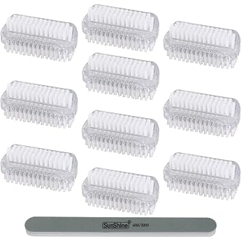 Pack of 10 Double-Sided Hand Brush Nail Brush with Hard Bristles Hand Wash Brush Fingernail Brush with 5 Nail Files for Cleaning Hand Nail Bathroom Sink