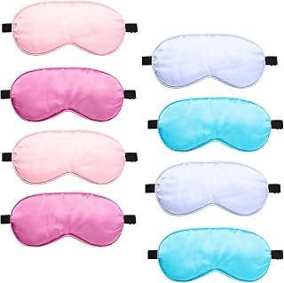 BBTO 8 Pcs Sleep Mask, Silk Eye Mask for Sleeping with Adjustable Strap, Blackout Sleeping Eye Blindfold Soft Silk Mask for Men Women Adults (Light Color)
