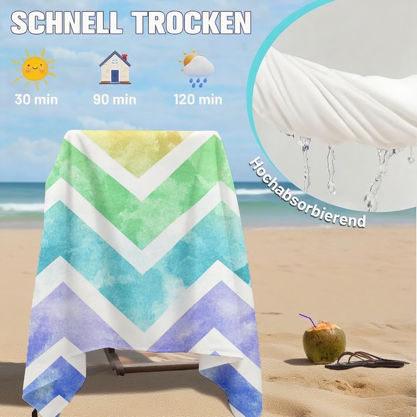 Telo Mare Microfibra, Telo Mare Grande 200x100 cm Set da 2, Antisabbia Asciugatura Rapida Assorbente Salvietta da Spiaggia Asciugamano per Palestra Piscina Viaggi Picnic, Regali Donna Moderno Q-675
