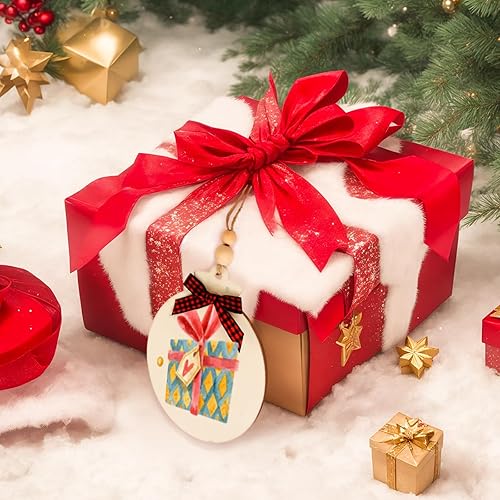 Miniatura 4 de OurWarm 50 adornos de Navidad de madera para manualidades, adornos redondos de madera sin terminar de 4 pulgadas con lazos y cuentas a cuadros de