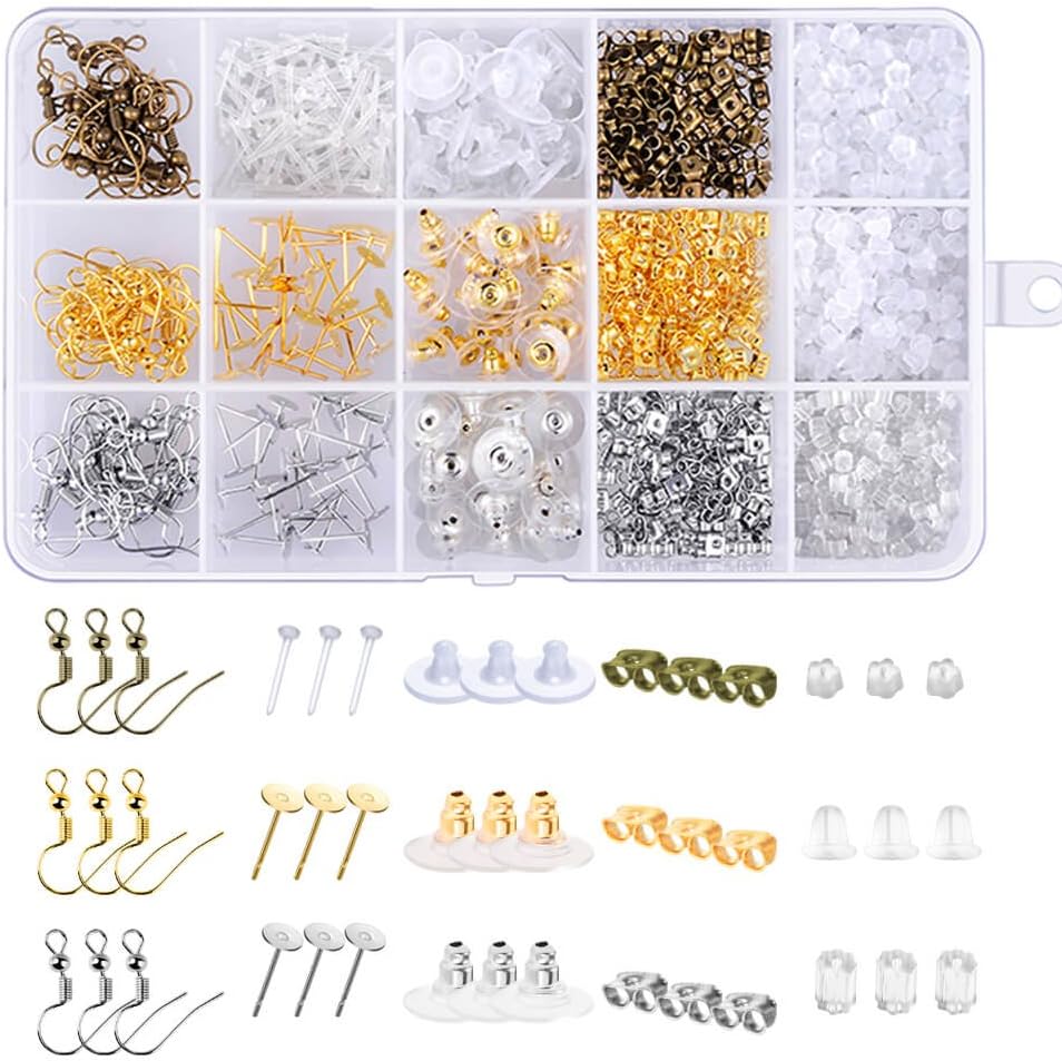 Paxcoo 1200Pcs Earring Backs Kit with 15 Style Earring backings, Earring Hooks and Earrings Posts