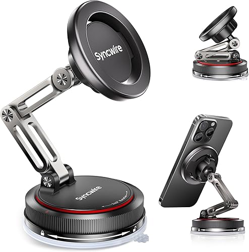 SYNCWIRE Soporte de coche MagSafe 3 ejes Nano adhesivo gel + fuerte ventosa soporte magnético de teléfono para tablero y parabrisas, ajustable en