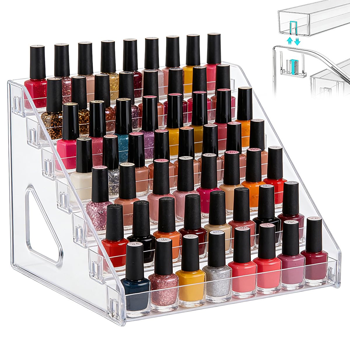 Vurixfo 7 Tier Nail Polish Stand, PET Nail Polish Rack Clear Nails Varnish Stand Holder Shelf Nails Polishes Organizer Display Rack for Essential Oil Lipstick Oils Ink Storage, 31.5x29.5x18.5cm