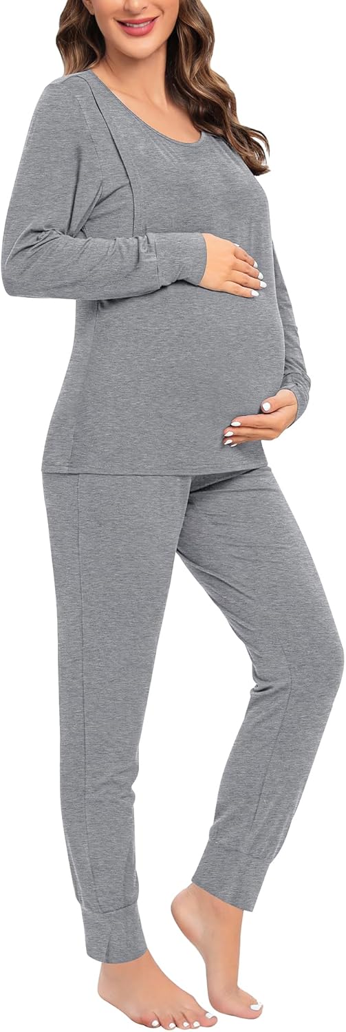 SWOMOG Women Maternity & Nursing Thermal Underwear Set Postpartum Pajamas Breastfeeding Long Sleeve Base Layer Pregnant Pjs - Image 4