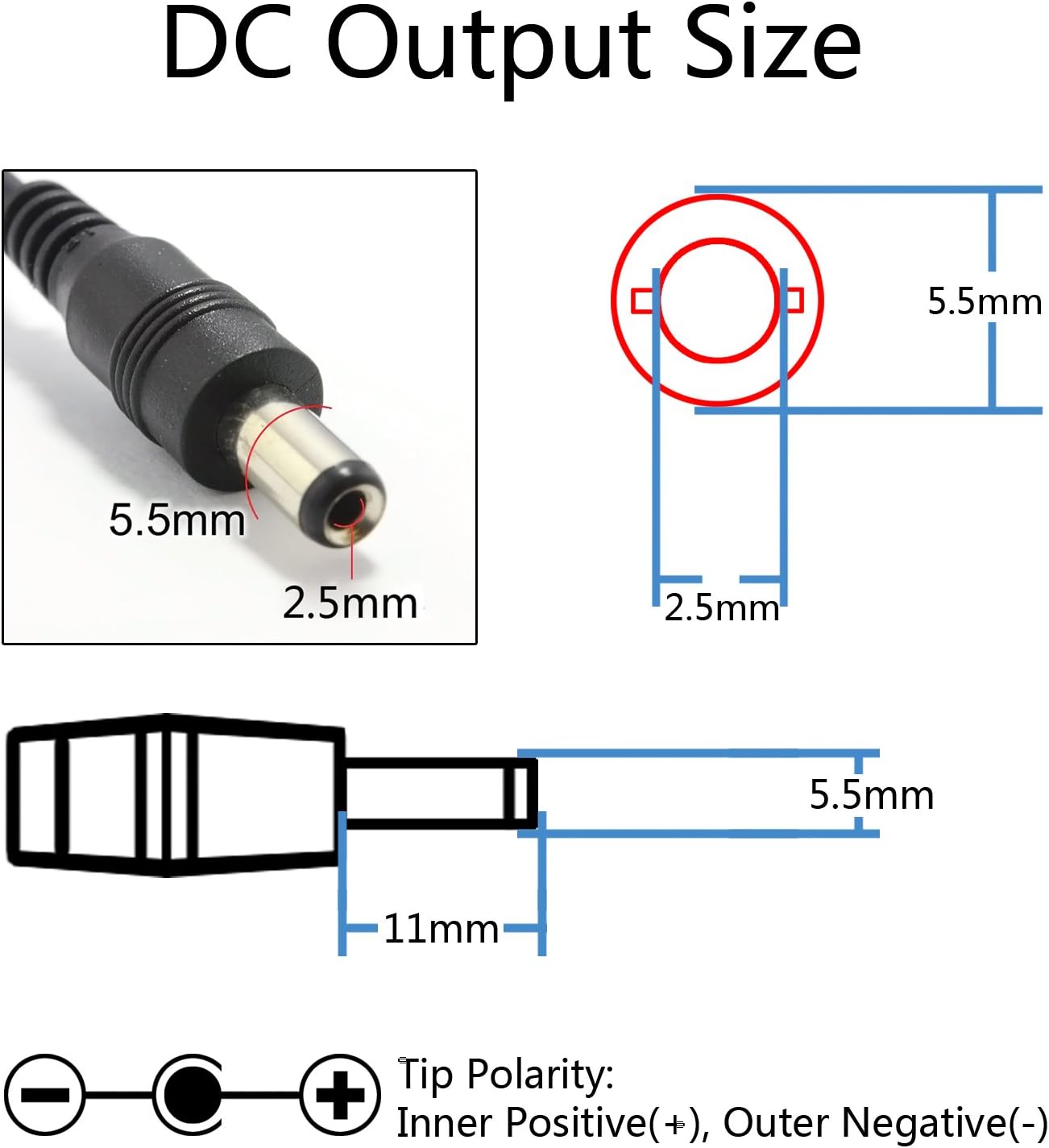 (Note: plesae check the output size on the picture) DIKOO AC Adapter Power Supply 6V 1A Wall Charger DC Adapter 2M (6.56ft) Length US Plug for Trash Can Arm Blood Pressure Monitor Doorbell Alarm AM/FM