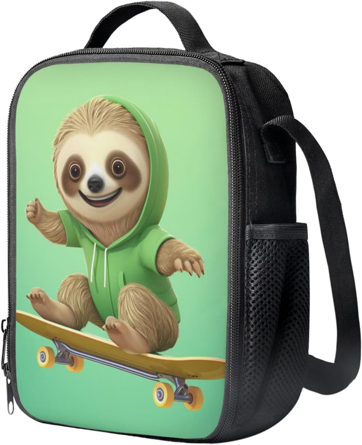 Skateboard Sloth Backpack for Boys Kids Backpack with Lunch Box and Big Capacity Pencil Case 3 Pcs Set 15" Lightweight Bookbag with Front Pocket for School Sturdy Kindergarten School Bag