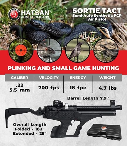 Miniatura 10 de Hatsan Sortie Tact Pistola de aire sintética PCP semiautomática con paquete de objetivos de papel Wearable4U 100x y pellets de plomo Pistola de aire