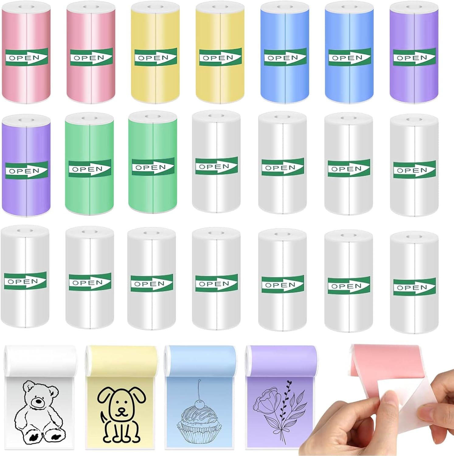 20PCS Mini Printer Thermal Sticker Paper,Including 10 Rolls of Adhesive Thermal 10 Rolls Multicolor Sticker Paper,For Photos,To-do Lists,Notes(57 x 25 mm)