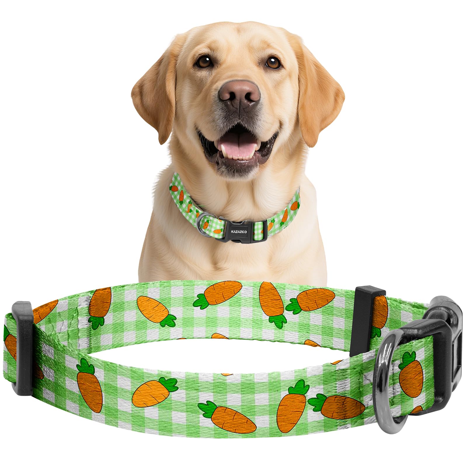 Kazazoo Dog Collar Cute and Soft Nylon Puppy Collar for Boy and Girl, Adjustable Dog Collars for Medium Large Dogs, Carrot-L