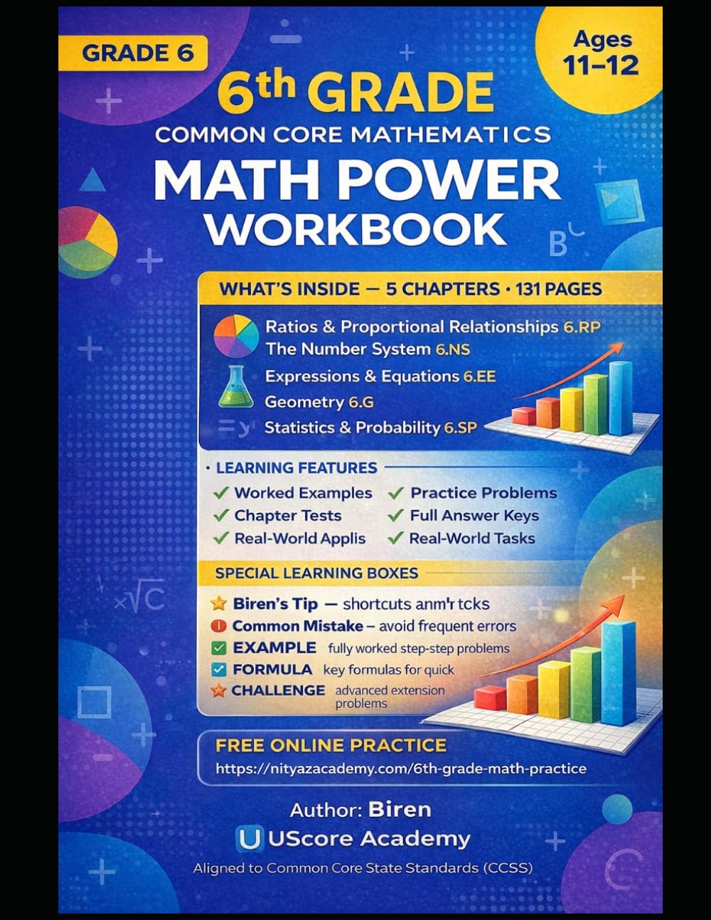 6th Grade Math Power Workbook: Common Core Aligned | Ratios, Number System, Expressions, Geometry & Statistics