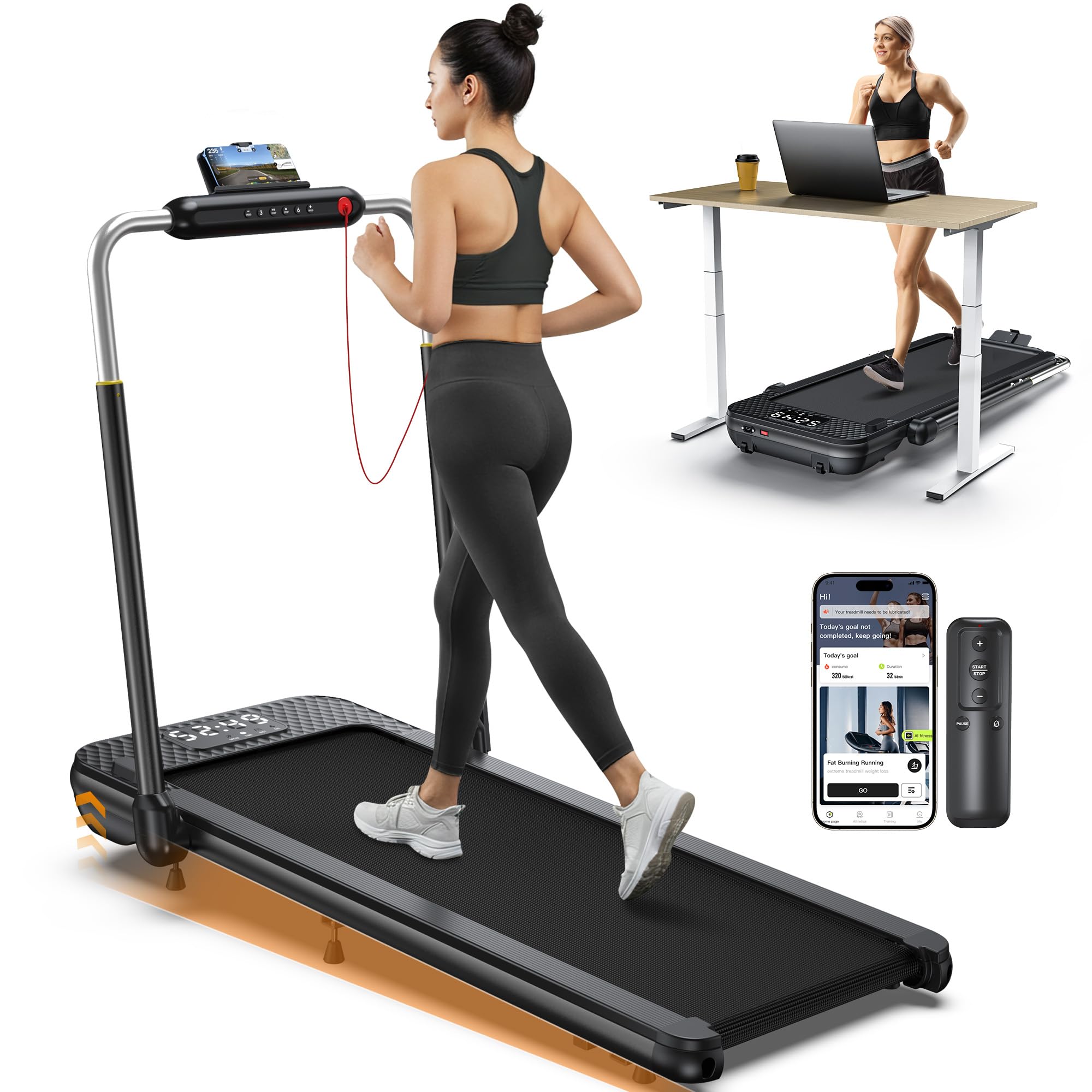 WELLFIT Foldable Walking Pad Treadmill With 10% Incline