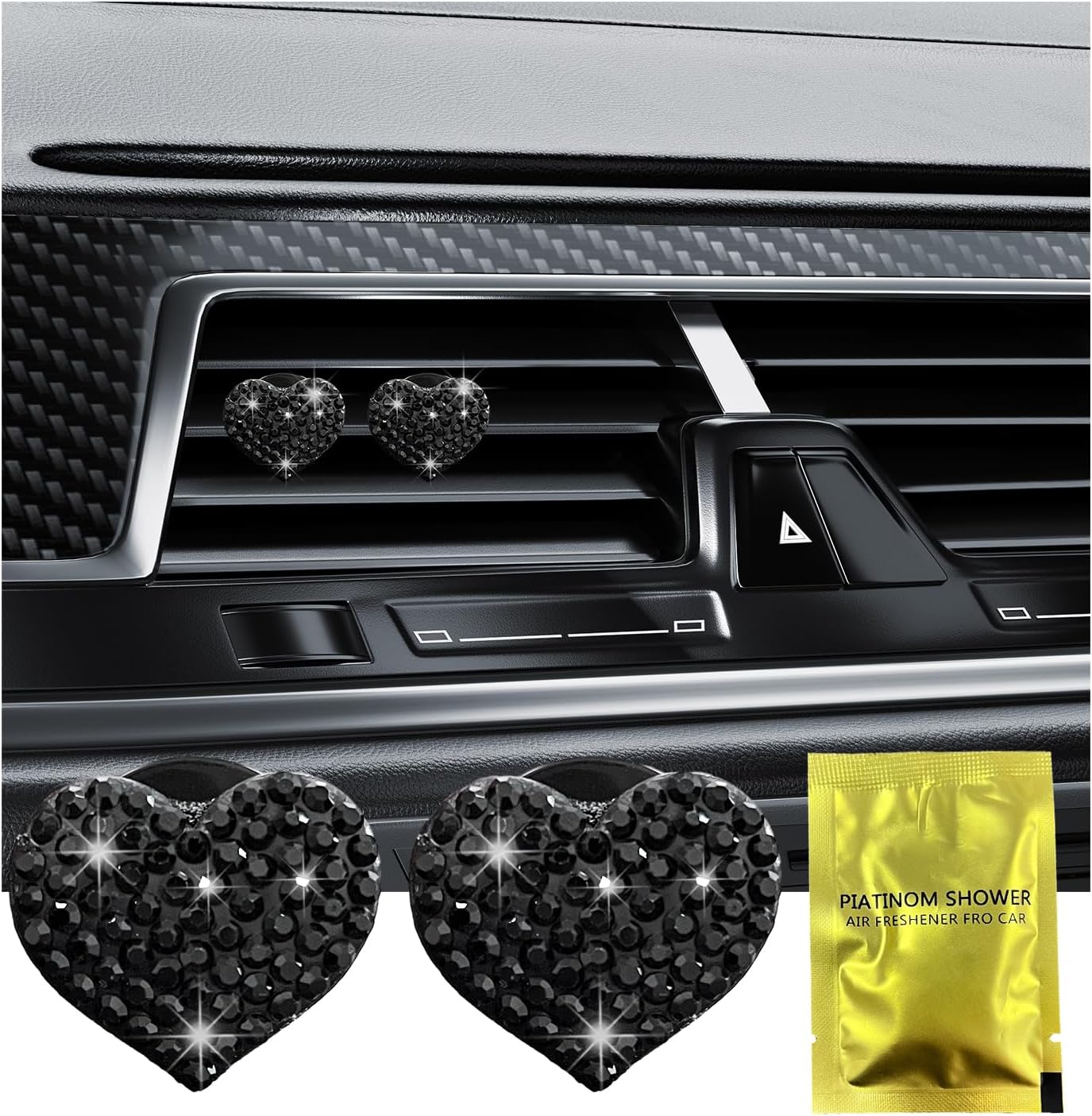 Ziciner 2PCS Bling Heart Car Air Vent Clips Charms, Heart