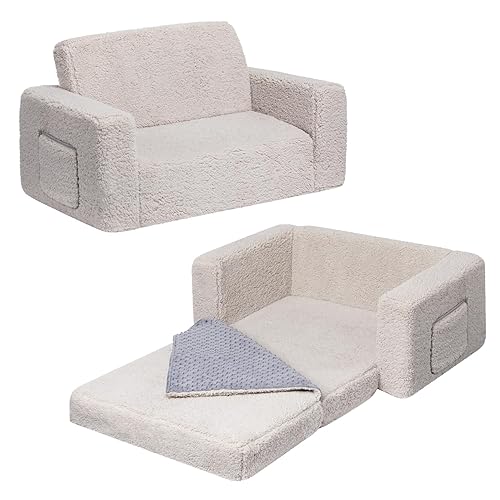 ALIMORDEN Fold Out Toddler Couch, Extra Wide Comfy 2-in-1 Cuddly