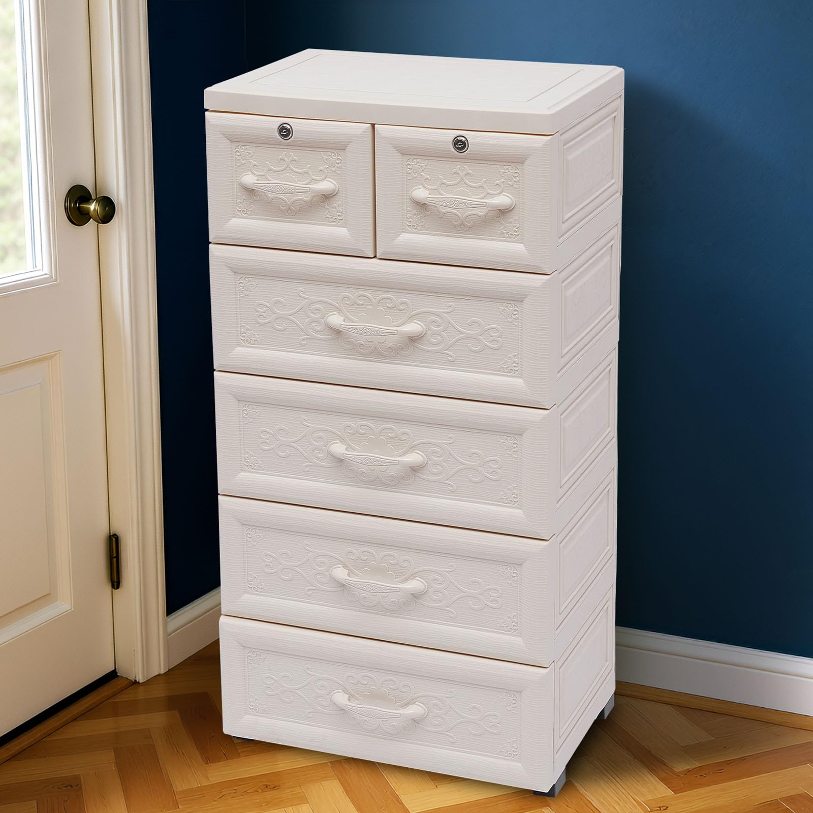 Amazon.com - FONSOLUM 5-Tier Plastic Drawers Dresser with Lock