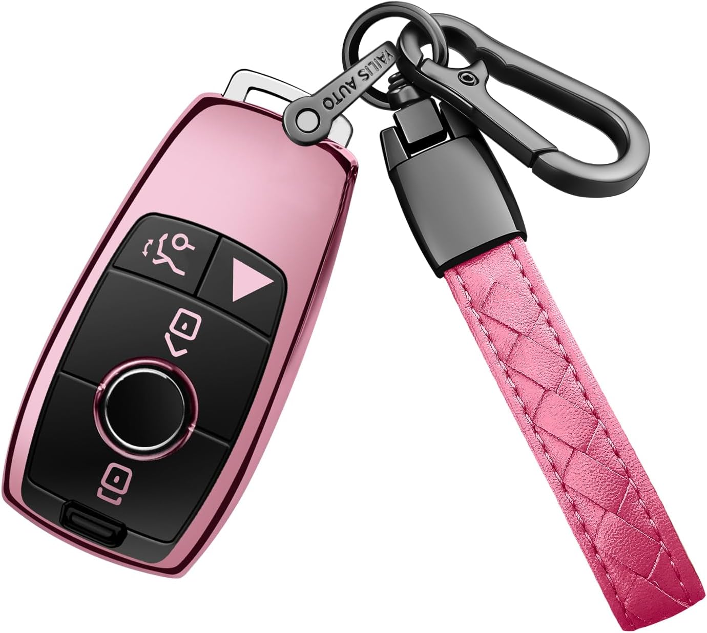 Sindeda for Mercedes Benz Key Fob Cover with Keychain Soft Full Protection Key Shell Key Case Compatible with 2020-2025 GLA GLE GLS 2018-2021 S-Class 2019-2023 E-Class A-Class C-Class G-Class (Pink)