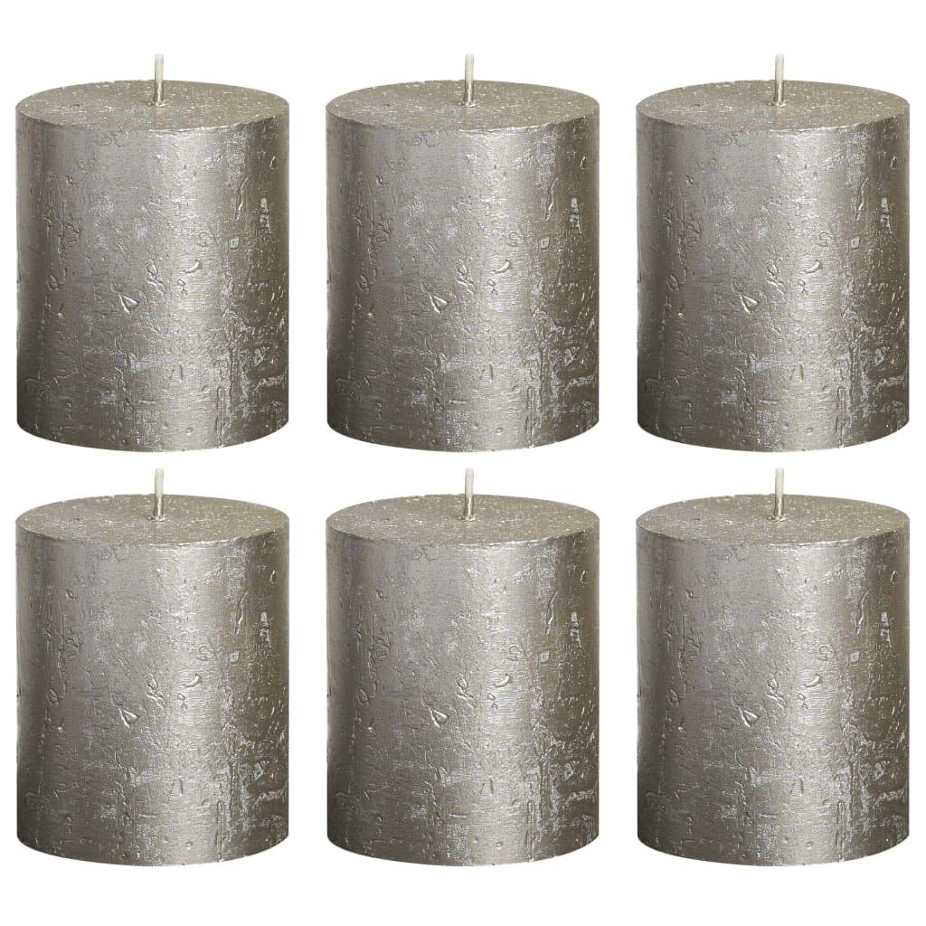 Bolsius Champagne Metallic Rustic Pillar Candles 80x68mm 30 Hours burn time (Box of 6)