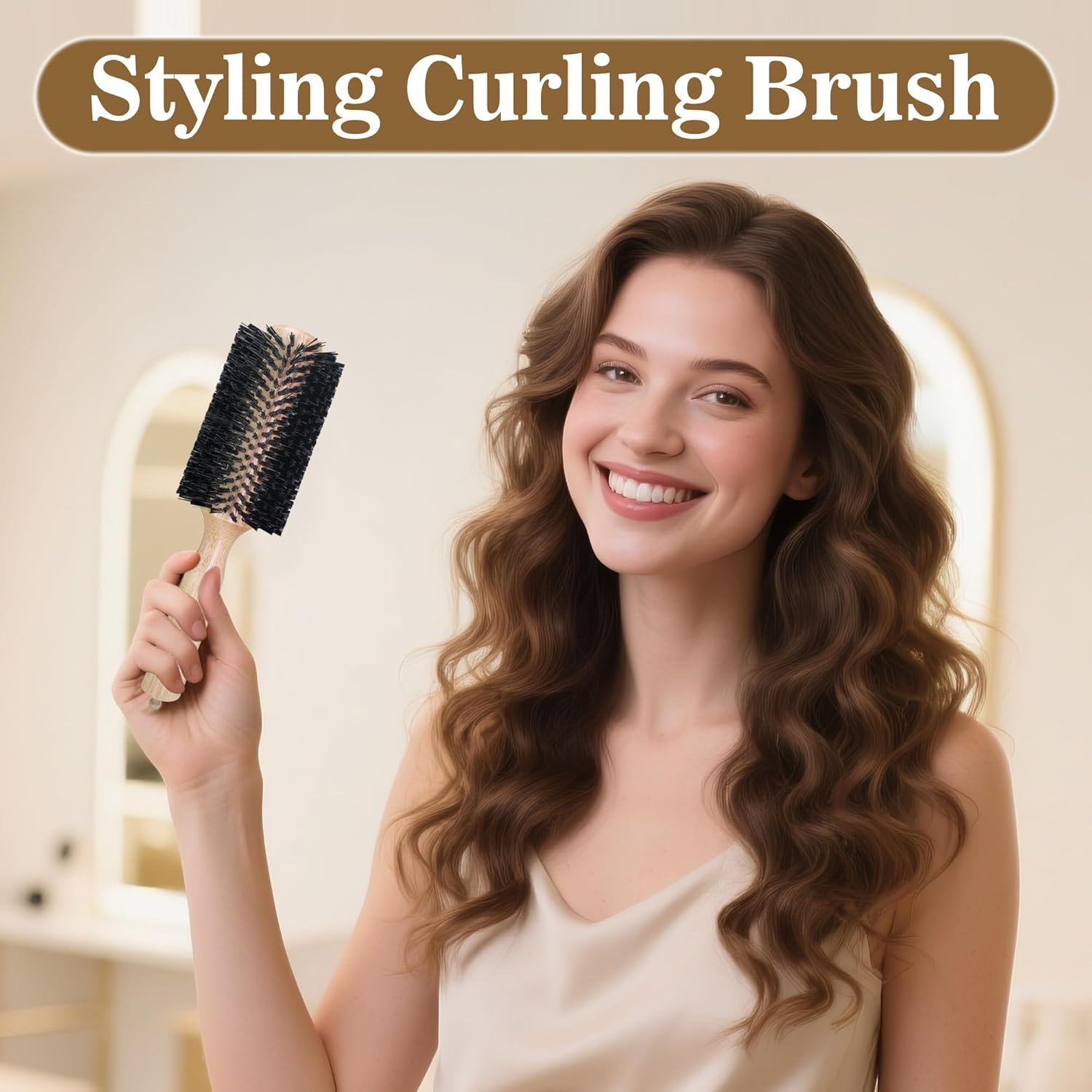 SUNBIRD Professional Round Brush for Blow Drying - Salon-Style Curls & Shine, Wooden Handle & Nylon Bristles Hair Styling Tool - Essential for Volume, Bouncy Curls & Smooth Hair (2.6inch)