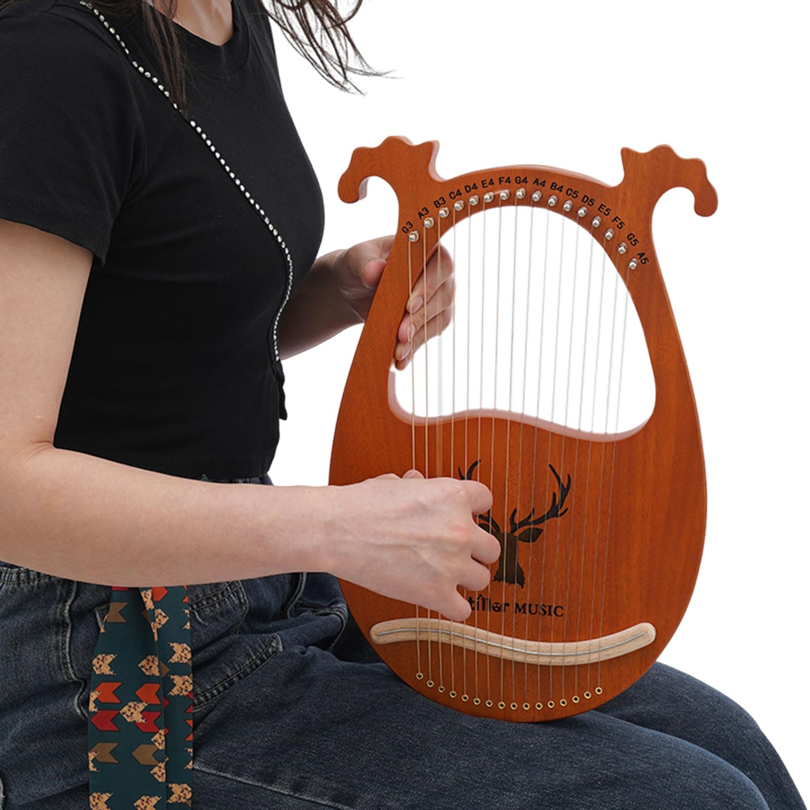Lyre Harp Harpe 16 Cordes Métal Lyra Harfen Piano à Pouce en Acajou Massif avec Touches d'accordage Paddles pour Enfants et Adultes - Cadeau original Couleur bois d'origine, GKCFGJT-489