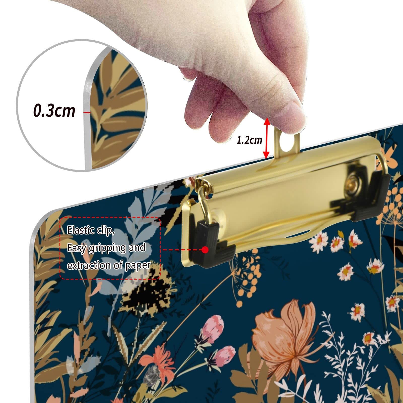 Porte-bloc Avec Clip De Format A4 - Motif Fleurs D'automne