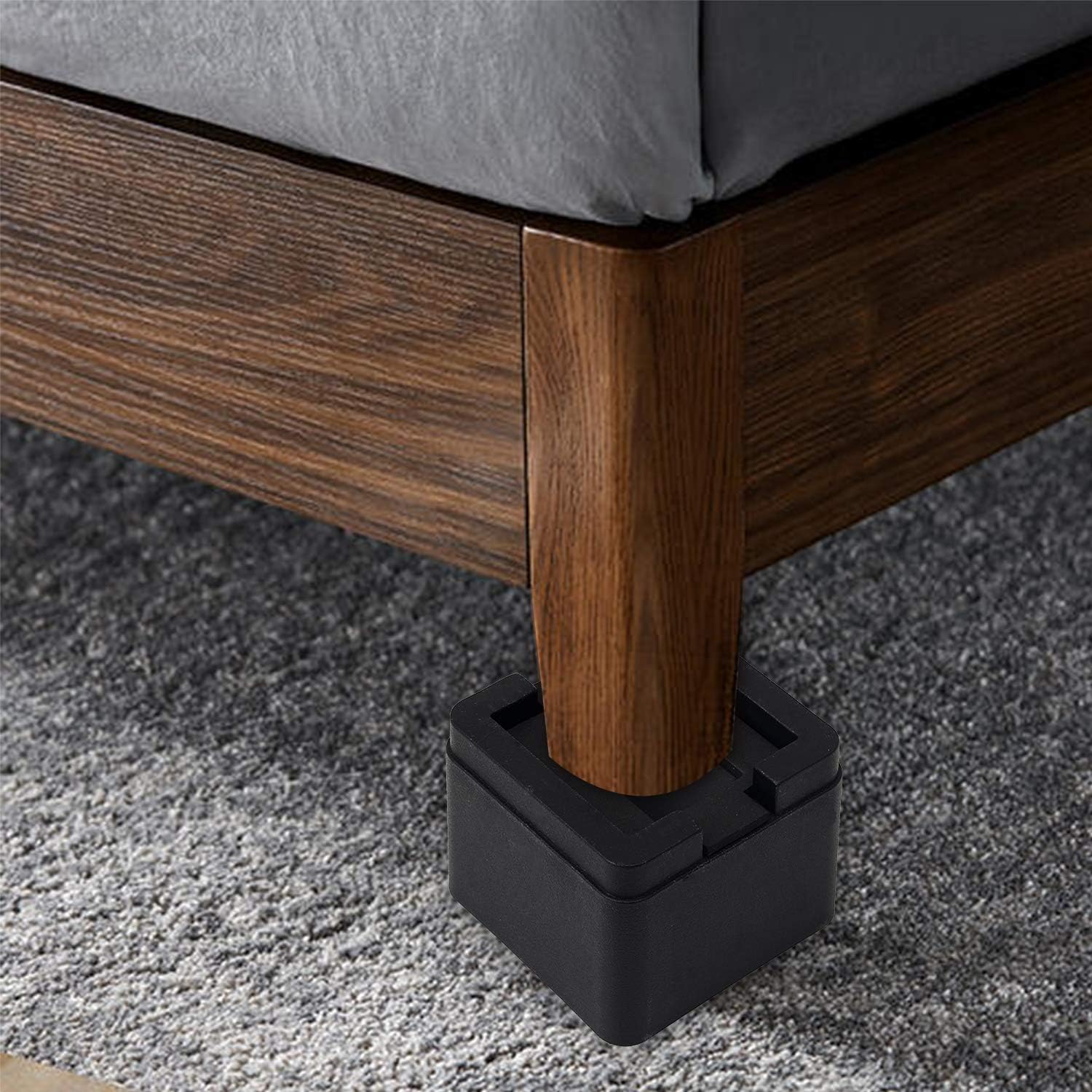 aspeike 3 inches Stackable Bed and Furniture Risers for Casters Wheels Set of 4, Adjustable Durable Square 3" Bed Lifts - Lifts Up to 2200 LBs Pack of 4, Black, 2 Sets add 6 inches
