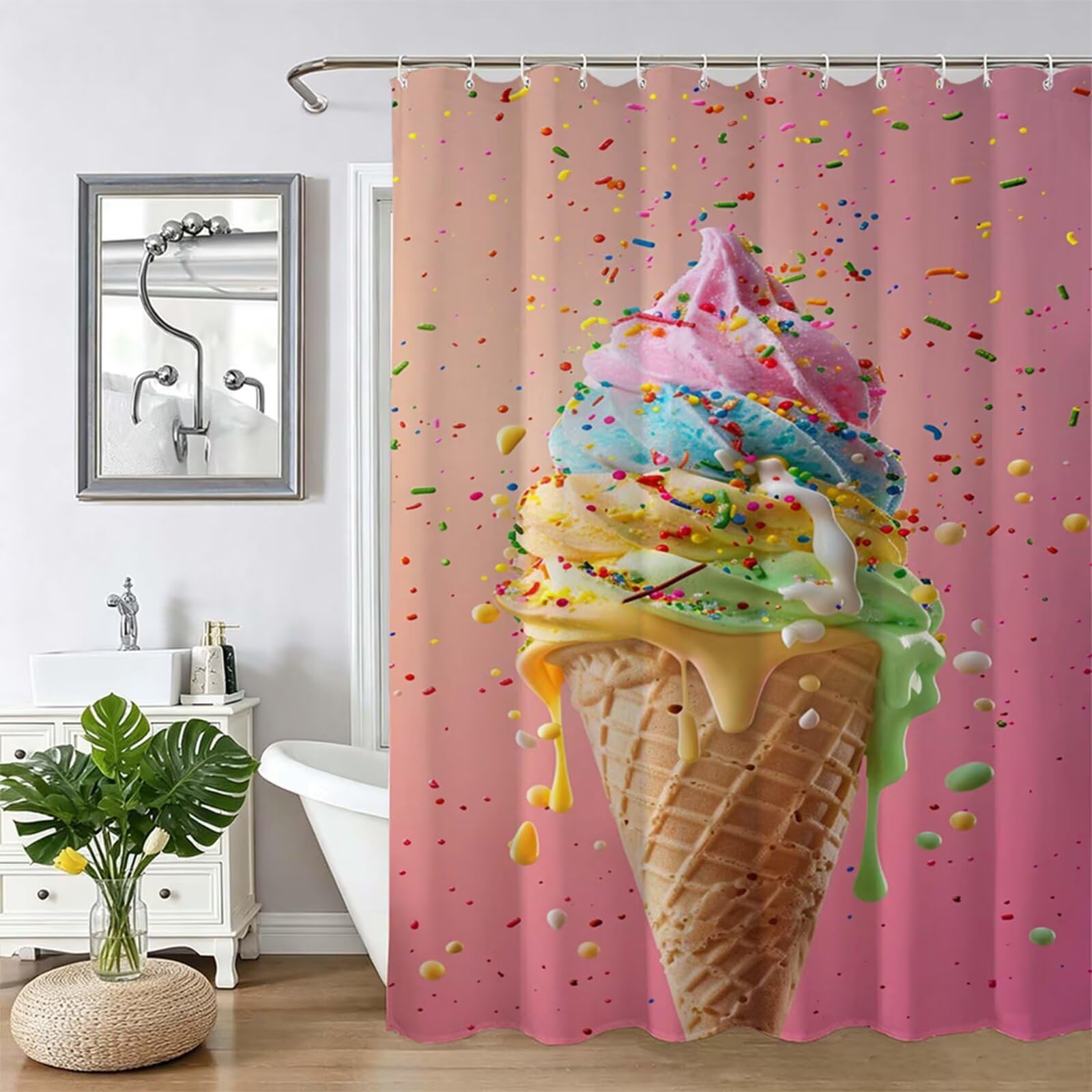 Rideaux de baignoire imperméable en tissu rose 130x170 cm avec 12 crochets Z-319
