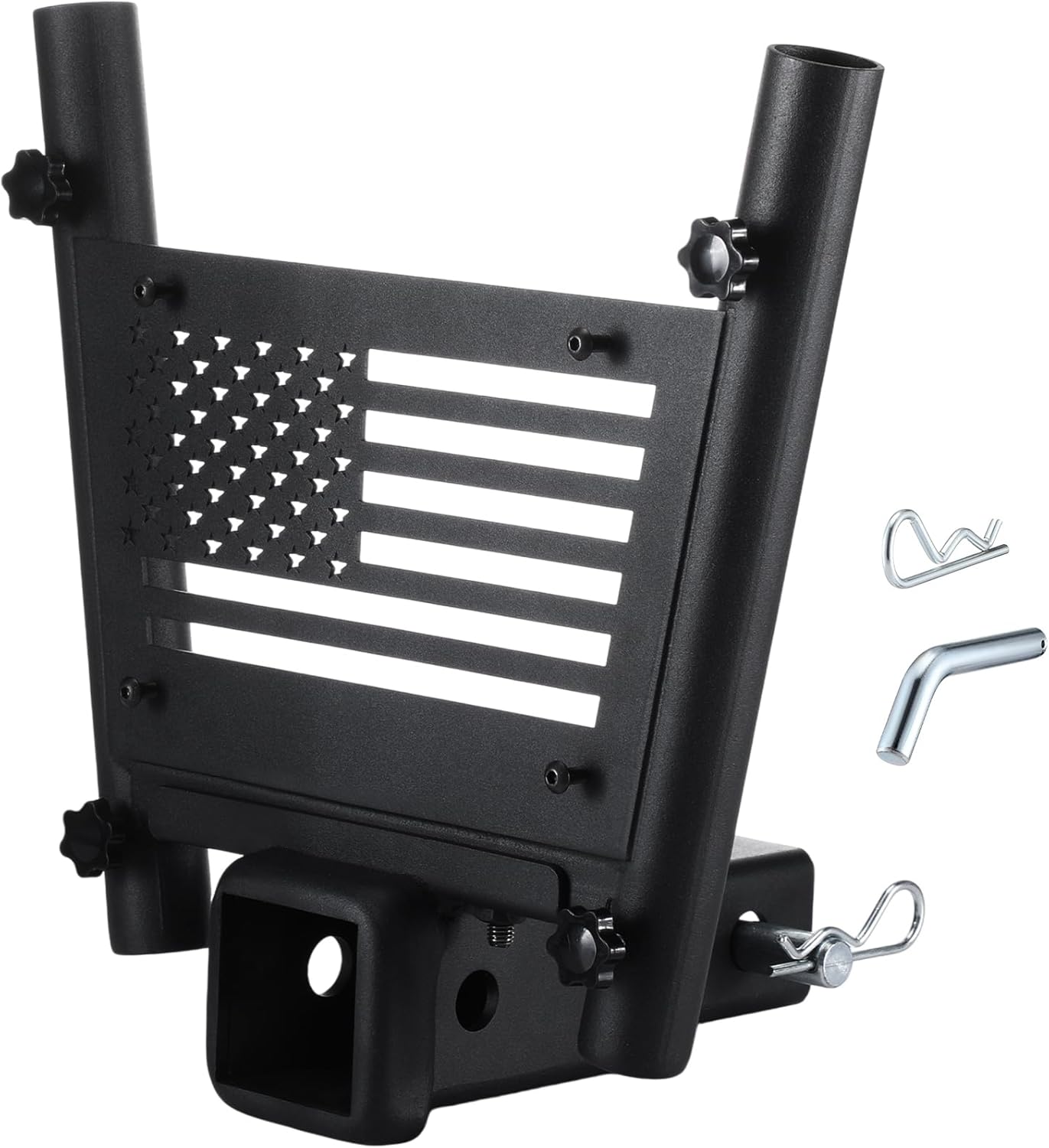 Hicarer Hitch Mount Dual Flag Pole Holder Fits Standard 2" Receivers, Hitch American Flag Pole Mount with Receiver & License Plate Holes, Universal for Truck SUV Rv Trailer Pickup Camper