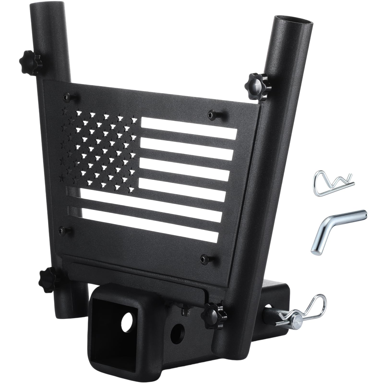 Hicarer Hitch Mount Dual Flag Pole Holder Fits Standard 2" Receivers, Hitch American Flag Pole Mount with Receiver & License Plate Holes, Universal for Truck SUV Rv Trailer Pickup Camper
